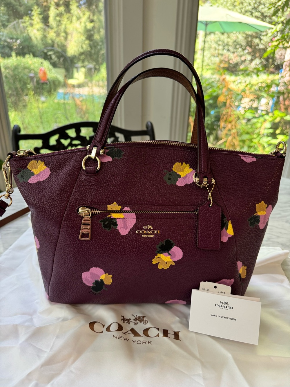 Coach Prairie Satchel Purple Floral Print Leather Bag 37159 NWT